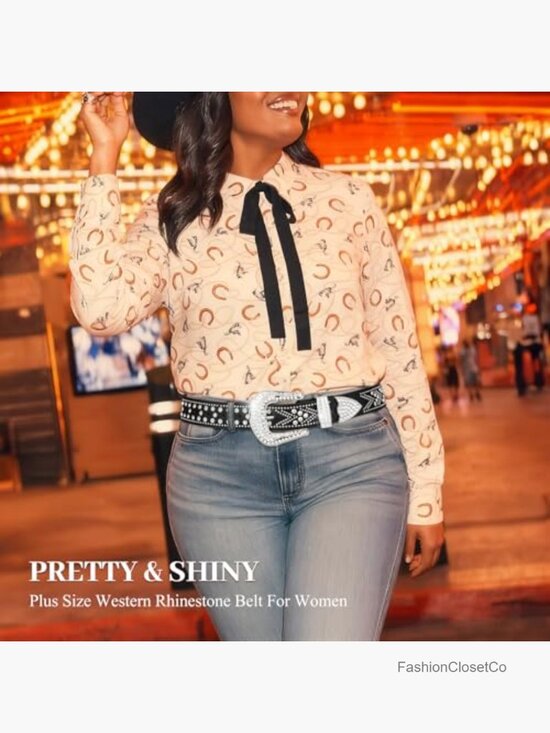 Faux Leather Rhinestone Studded Western Cowboy Cowgirl Belt with Detachable main image 6